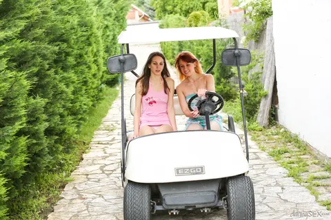 Minnie Manga: Thick Brunette Licks Pussy and Fucks a Dildo on a Golf Cart – photo 1 of 15