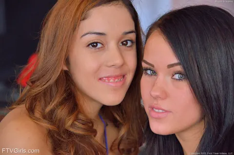 Kristina Bell: Petite Brunette Lesbians Lick and Finger on a Table – photo 2 of 20