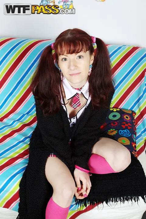 Skinny Redhead in Costume and Socks Takes Anal and Uses a Strap-On – photo 1 of 16