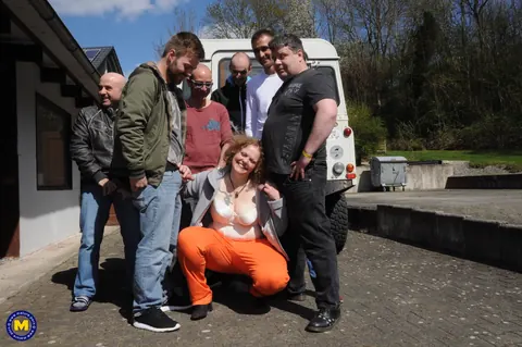 Mature Curvy Redhead Sucks and Fucks Multiple Men Outdoors – photo 3 of 20