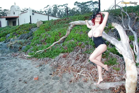 Tessa Fowler: Tall Thick Redhead in a Bodysuit Flaunts Her Big Natural Tits Outdoors – photo 4 of 16