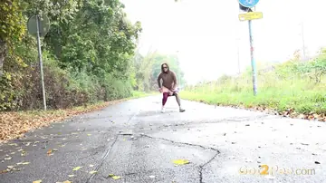 Busty Czech Redhead with Glasses and Tattoo Pisses on Pavement