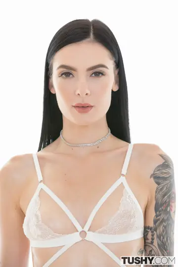 Petite Tattooed Brunette Takes Double Penetration from Two Men