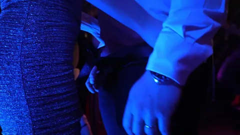 Clara Mia: European Brunette Gives Bondage Blowjob at a Public Bar – photo 5 of 12