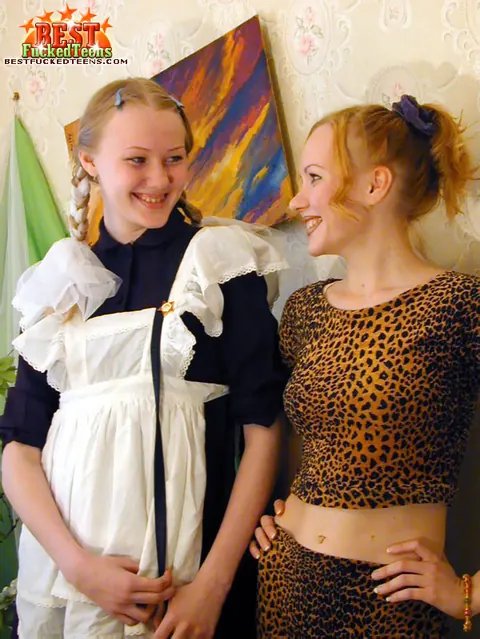 Blonde Lesbians Kiss and Use a Dildo in Uniform – photo 1 of 18