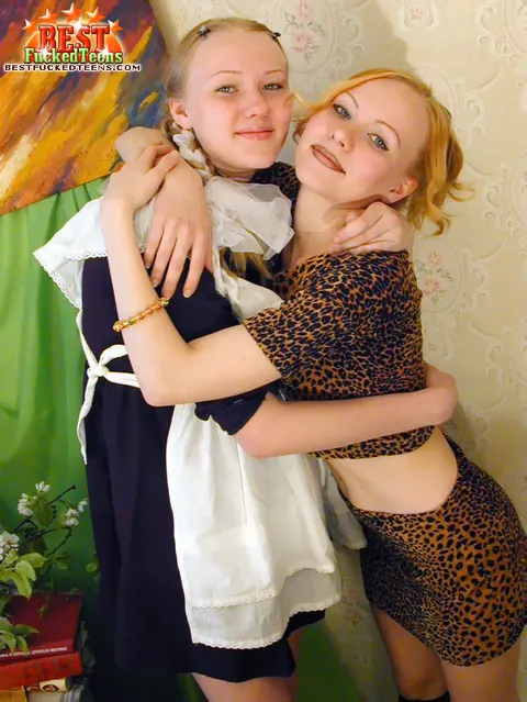 Blonde Lesbians Kiss and Use a Dildo in Uniform – photo 2 of 18
