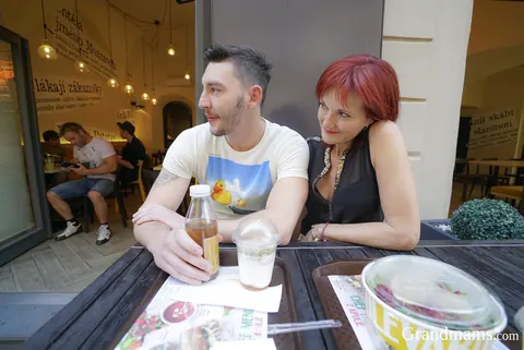 Mature Redhead Pegs Stud and Sucks Two Men in Public – photo 2 of 20