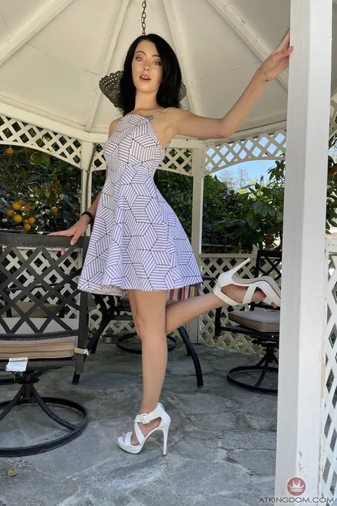 Corra Cox: Slim Brunette Spreads Her Pussy Outdoors in a Skirt – photo 1 of 21