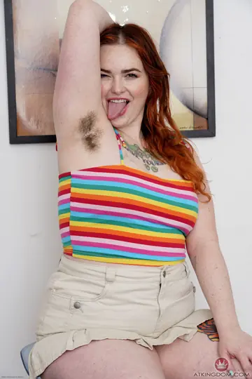 BBW Redhead Strips Off Her Skirt and Shows Her Hairy Pussy