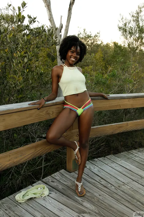 Lacole Sawyer: Petite Ebony Babe Spreads Her Legs in Panties Outdoors – photo 5 of 12