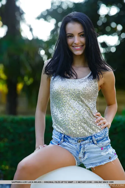 Sapphira A: Slim Czech Brunette Flashes and Spreads in the Backyard – photo 4 of 18
