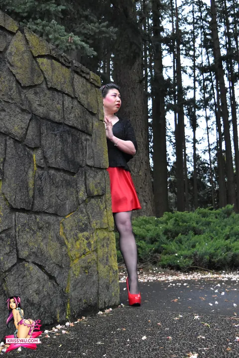 Curvy Asian Trans Woman Flaunts Stockings and Heels Outside – photo 5 of 16
