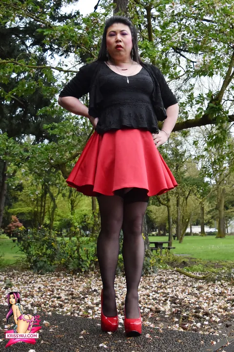 Curvy Asian Trans Woman Flaunts Stockings and Heels Outside – photo 6 of 16