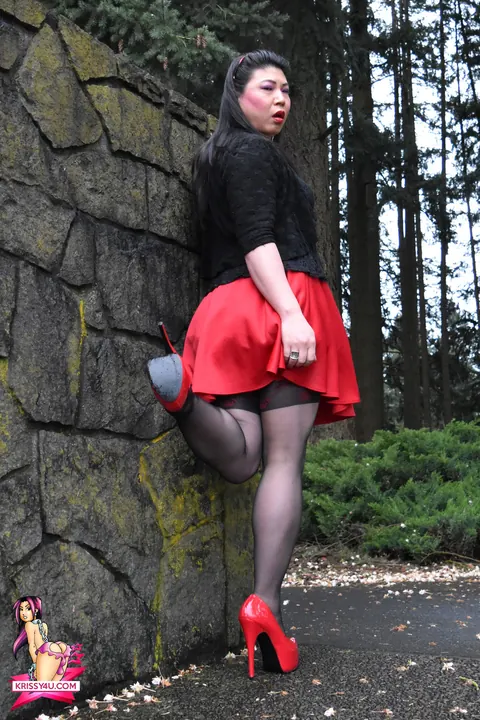 Curvy Asian Trans Woman Flaunts Stockings and Heels Outside – photo 3 of 16