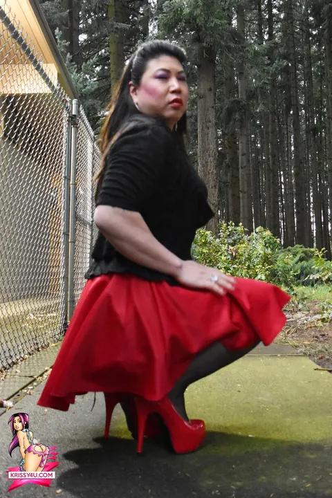 Curvy Asian Trans Woman Flaunts Stockings and Heels Outside – photo 16 of 16