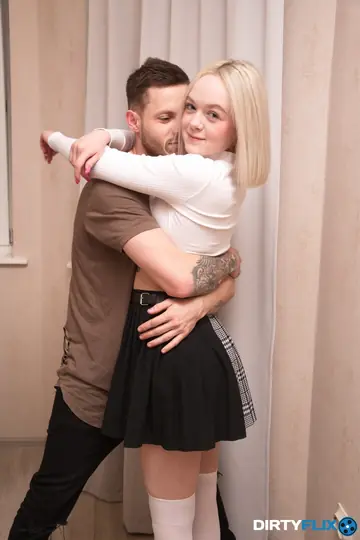 Tattooed European Blonde in Uniform Spreads for Her Boyfriend