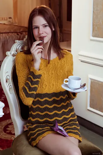 Skinny Redhead Fingers and Spreads on a Chair