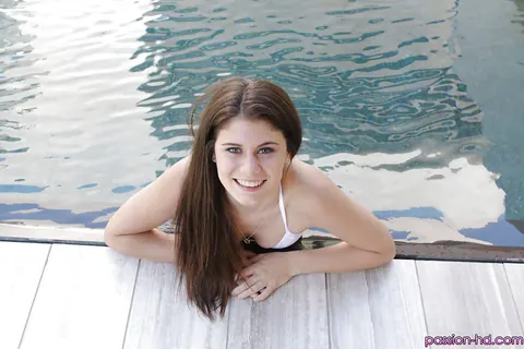 Lexy Lotus: Brunette Pulls Bikini Bottoms Aside to Spread Her Hairy Pussy Poolside – photo 2 of 16