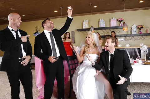 Jada Stevens: Tall Brunette with Big Tits Joins a Wedding Threesome in Stockings – photo 1 of 16
