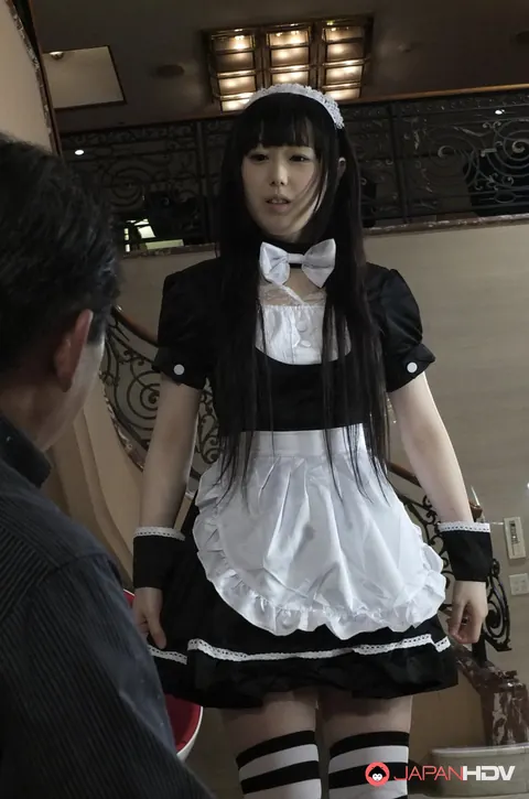 Machiko Ono: Japanese Brunette Maid Pulls Panties Aside and Fingers Her Pussy – photo 2 of 15