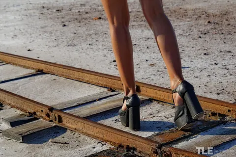 Thick Brunette Strips and Masturbates on a Rusty Railway Cart Outdoors – photo 3 of 16