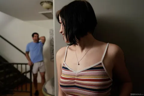 Remi Jones: Petite Brunette Sucks Cock and Jerks Him Off in Shorts – photo 12 of 21