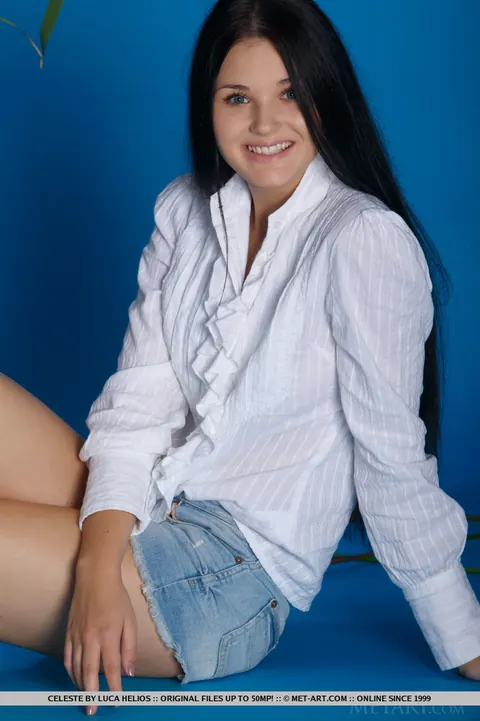 European Woman Pulls Shorts Aside and Spreads Her Shaved Pussy – photo 7 of 18