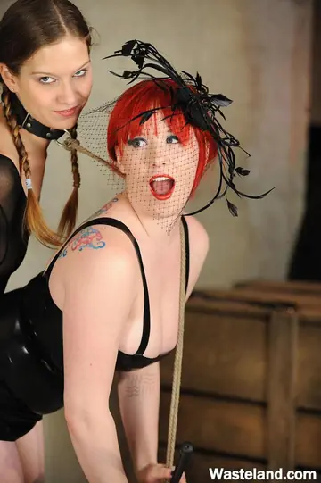 Curvy Redhead in Latex Lingerie Plays Lesbian Bondage Games