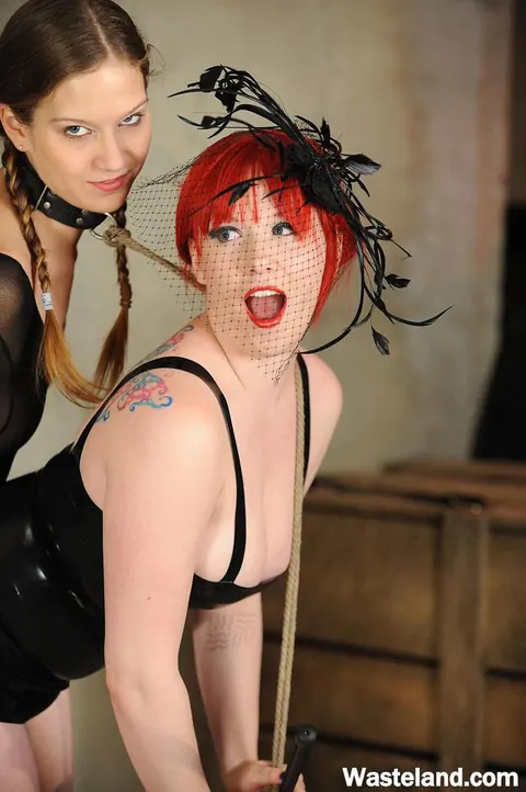 Curvy Redhead in Latex Lingerie Plays Lesbian Bondage Games – photo 1 of 16