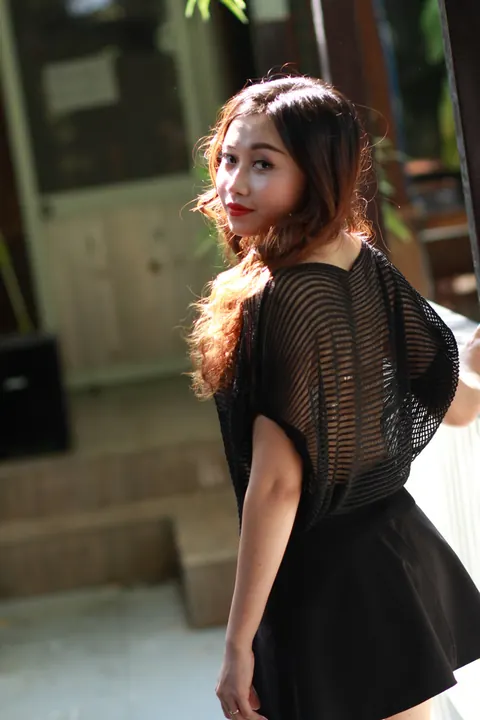 Petite Asian Woman Shows Her Legs in a Dress Outdoors – photo 20 of 21