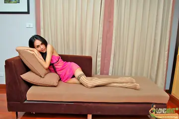 Thick Brunette Trans Woman Bares Her Body and Masturbates Up Close