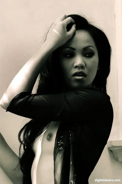 Sabrine Maui: Slim Asian Brunette in Stockings Spreads for Anal – photo 2 of 21