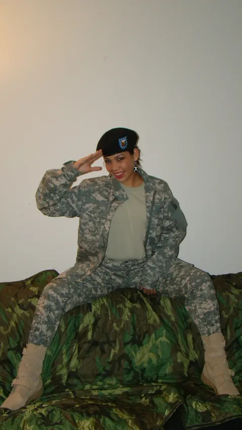 Woman Strips Off Her Combat Uniform and Poses in Panties – photo 3 of 15
