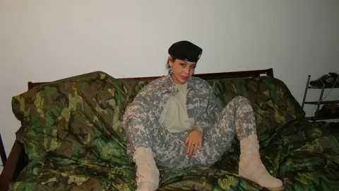 Woman Strips Off Her Combat Uniform and Poses in Panties – photo 6 of 15