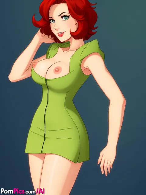 AI-Generated Short-Haired Redhead with Big Tits Spreads Outdoors – photo 2 of 10