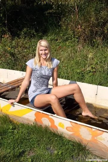Nella B – Tall European Blonde Fingers Her Pussy on an Abandoned Boat