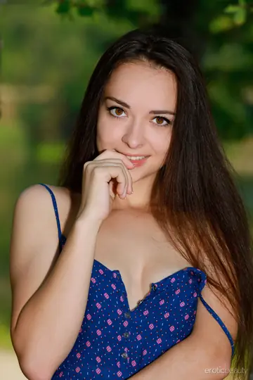 Brunette Strips Out of Her Dress and Spreads in the Forest