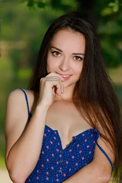 Brunette Strips Out of Her Dress and Spreads in the Forest – photo 1 of 16