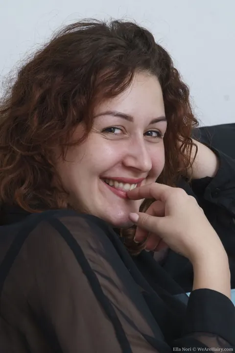 Ella Nori: Curvy Brunette with Short Curly Hair Shows Her Hairy Pussy – photo 1 of 20