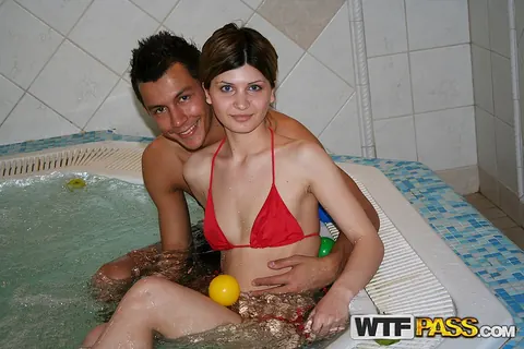 Woman in a Bikini Takes Two Men in the Bathroom – photo 2 of 16