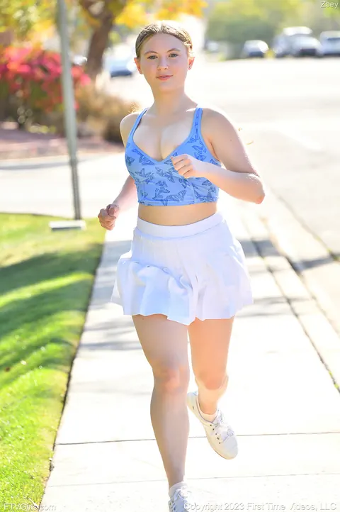 Zoey Zimmer: Busty Redhead in Pigtails Flashes Her Tits on a Public Sidewalk – photo 2 of 15