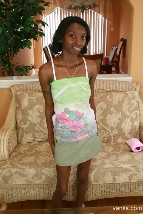 Slim Ebony Woman Strips Off Her Panties and Fucks Herself with a Dildo – photo 1 of 16