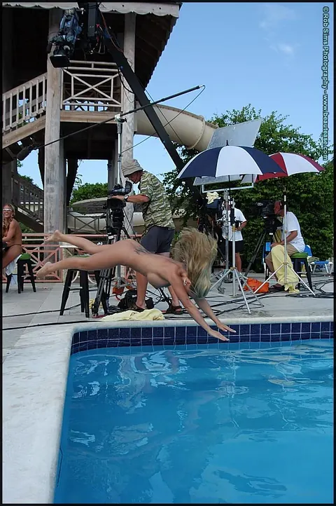 Busty and Slim Lesbians Play Strip Poker at a Public Pool – photo 9 of 15