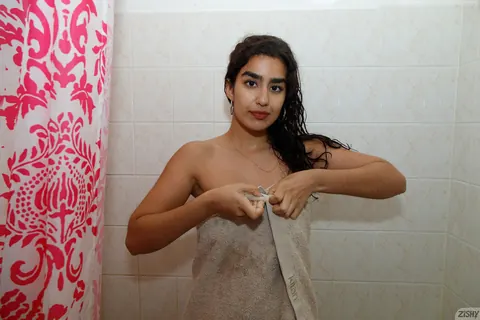 Luna Silver: Busty Asian Brunette Strips Outdoors and Spreads in the Bathroom – photo 12 of 12
