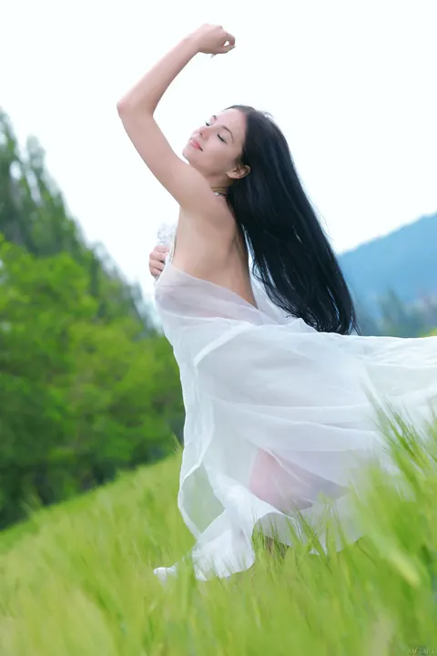 Leona E: Tall Ukrainian Brunette Undresses Outdoors in a Sheer Dress – photo 1 of 21