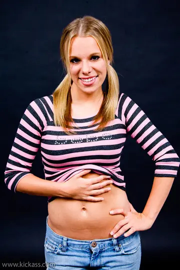 Blonde MILF in Jeans Strips and Spreads Her Shaved Pussy