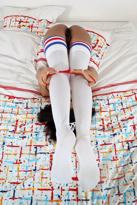 Addison Lorie: Ebony Brunette with Big Natural Tits Spreads in High Socks – photo 8 of 20