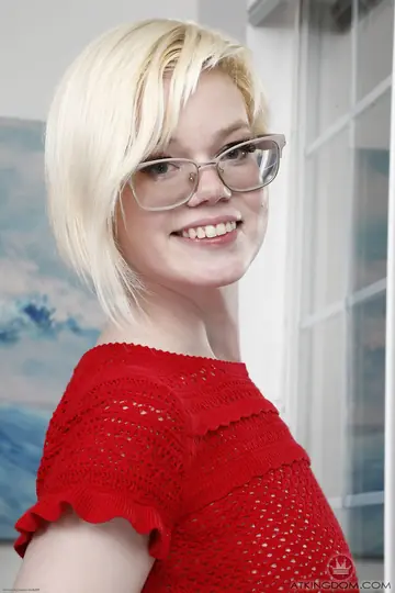 Short-Haired Blonde in Glasses Spreads for Anal