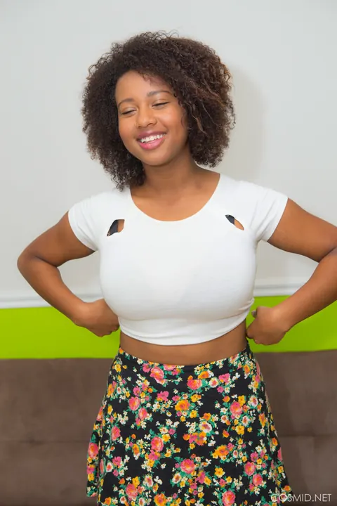 Whitney William: Thick Ebony Brunette Flashes Her Saggy Tits in a Skirt – photo 3 of 16