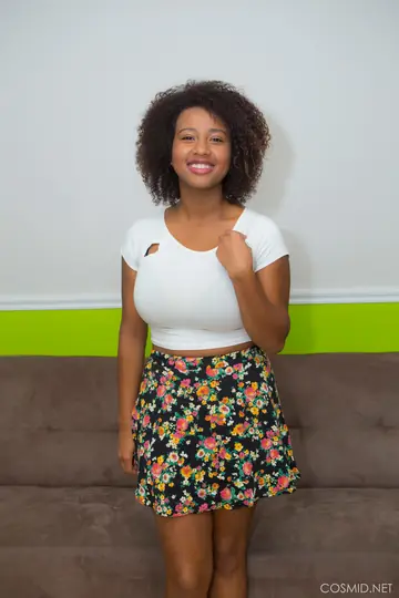 Whitney William – Thick Ebony Brunette Flashes Her Saggy Tits in a Skirt